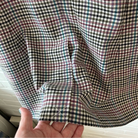 Talbots Long Plaid Blazer multicolored wool blend pink, teal, olive green, ivory - Picture 7 of 7